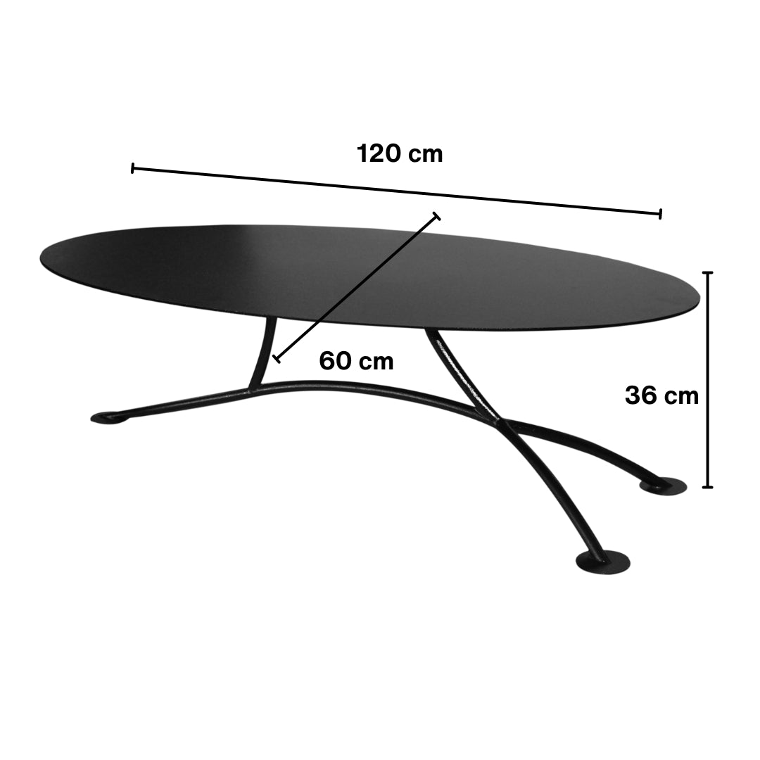 By Woodka Interiors the Xiami Oval Coffee Table  in black with measurements.