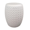 White ceramic garden stool in traditional barrel shape