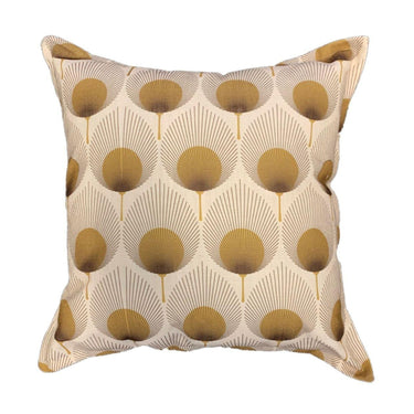 Ace Leaf Fan scatter cushion with a golden ochre and bronze Art Deco ginkgo fan leaf pattern.