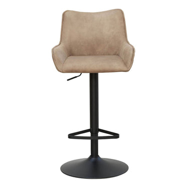 Beige bar stool with black base on a white background