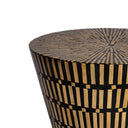 Amelia Modern Accent Stool showing sunburst mother of pearl inlay; ideal flat surface for a small table