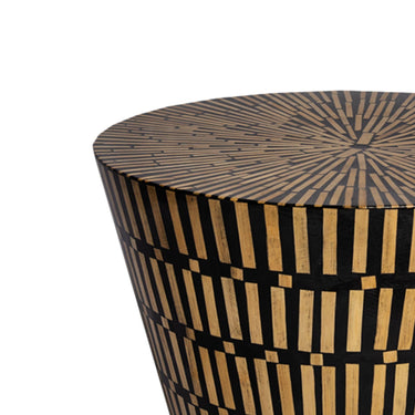 Amelia Modern Accent Stool showing sunburst mother of pearl inlay; ideal flat surface for a small table