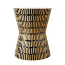 Amelia hourglass bamboo inlay side table with black and natural striped pattern