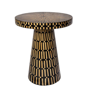 Amelia side table with geometric natural and black inlay