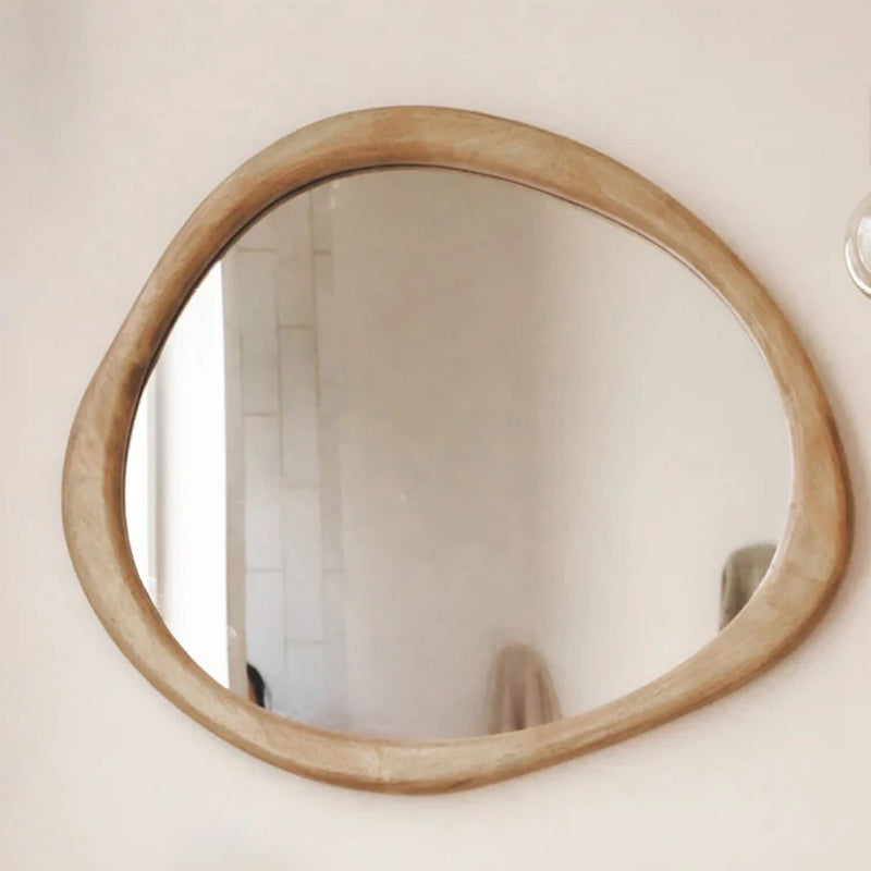 organic shaped rubberwood frame pebble mirror living room