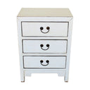 White Arka Bedside Table in solid elmwood with a compact 3-drawer design.