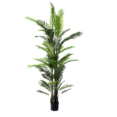 Artificial palm tree in a pot on a white background