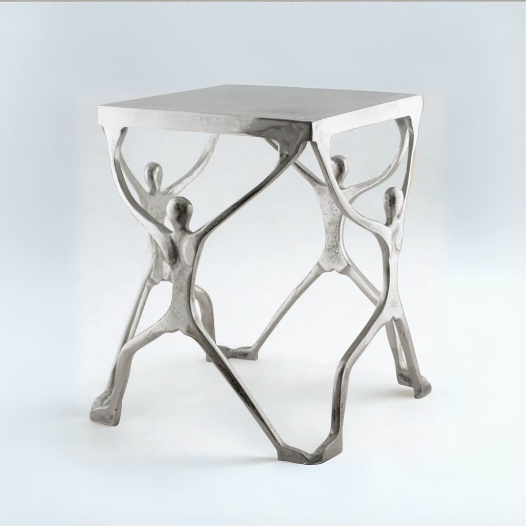 Modern metal side table in silver finish for living room