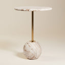 Atmosphere marble side table with a brass stem and round marble base