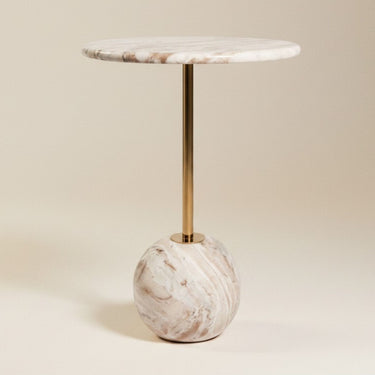Atmosphere marble side table with a brass stem and round marble base