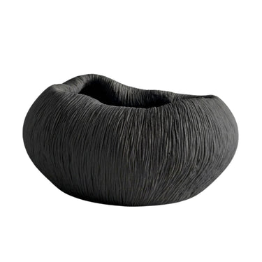 black ribbed bowl with textured surface and rounded organic shape.