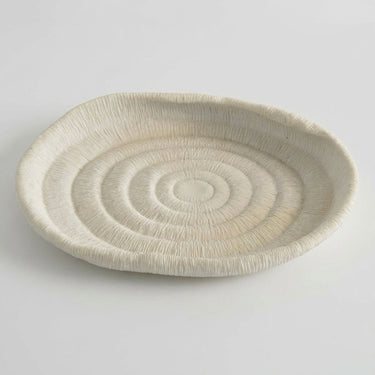 Atoll decorative tray with an off-white matte finish and ribbed, textured surface.