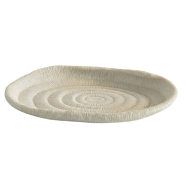Atoll decorative tray with an off-white matte finish and ribbed, textured surface.