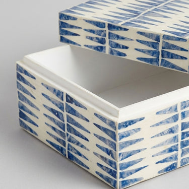 Azure capiz shell storage box with blue and white pattern