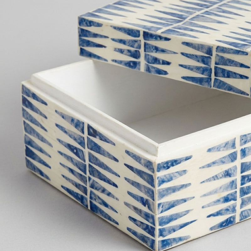 Azure capiz shell storage box with blue and white pattern