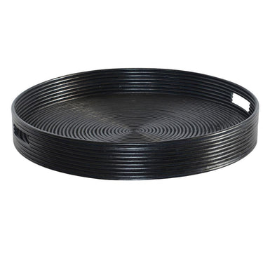 Black bamboo coil tray with side cut-out details