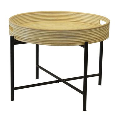 Removable coiled bamboo tray on slim black legs