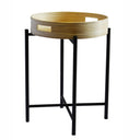 Natural bamboo tray table with black metal base