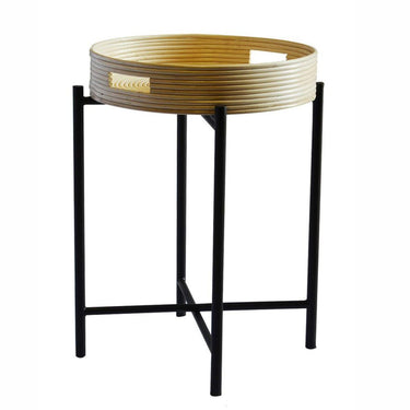 Natural bamboo tray table with black metal base