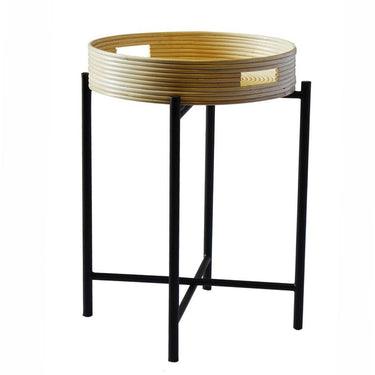 Removable coiled bamboo round tray on slim black legs