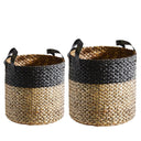 hyacinth basket set of 2 with leather handles