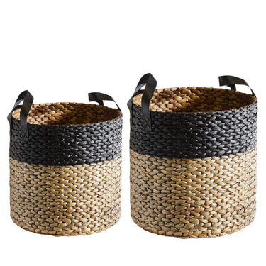 hyacinth basket set of 2 with leather handles