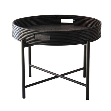 Round black wicker tray table