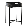 Black metal side table with circular tray