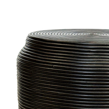 Black Coiled Rattan Stool 