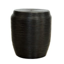 Black Coiled Rattan Stool showing coiled spiral rattan texture