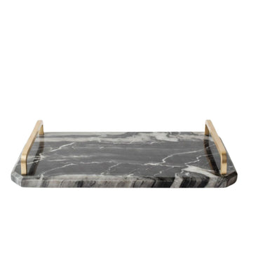 Grey and Black marble tray with gold handles 