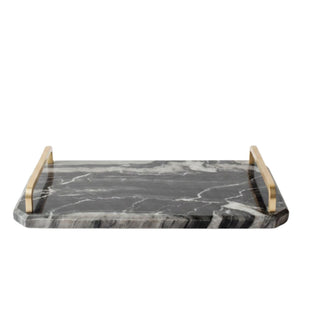 Grey and Black marble tray with gold handles 