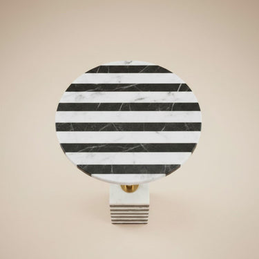 Top view of black and white round marble side table