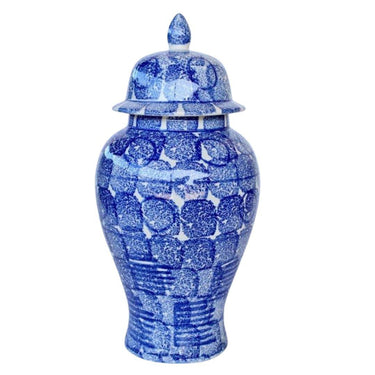 Blue and white ceramic ginger jar with lid