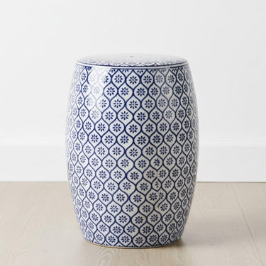  canton blue and white ceramic accent table in a minimalist styled room
