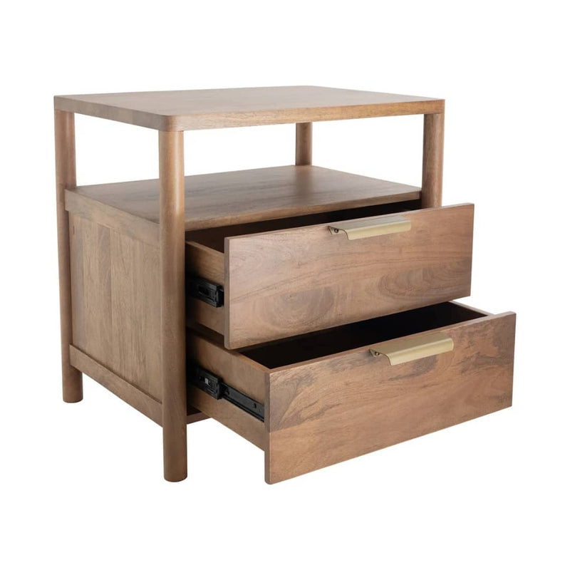 Bordeaux nightstand with two drawers in nutmeg finish.