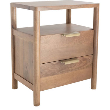 Nightstand with two drawers and nutmeg finish, perfect for bedroom storage, available online at Woodka Interiors South Africa.