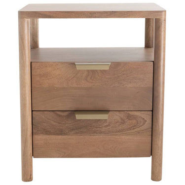 Stylish bedside table in nutmeg color with ample storage, available online at Woodka Interiors South Africa.