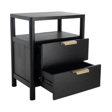 Elegant bedside table in black with functional storage, available online at Woodka Interiors South Africa