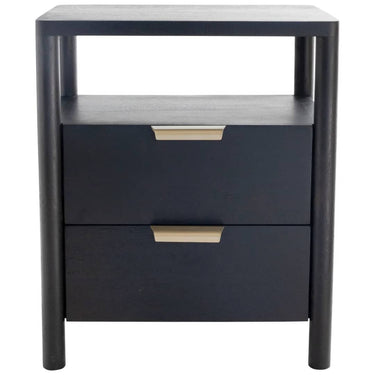 Nightstand in black with two drawers for bedroom storage, available online at Woodka Interiors South Africa.