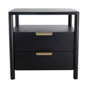 Stylish bedside table in black with brass handles  with ample storage, available online at Woodka Interiors South Africa