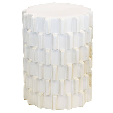 Off-white ceramic stool with raised block pattern