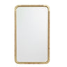  Large Cairo Wall Mirror featuring a slim gold metal frame with intricate hand-woven rattan detailing and elegant softly rounded corners.