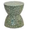Capiz green accent stool with hourglass shape