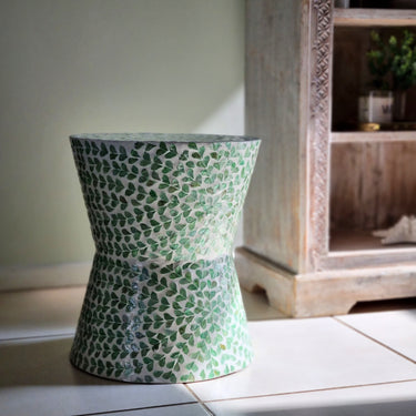 Green mosaic capiz shell stool for living space