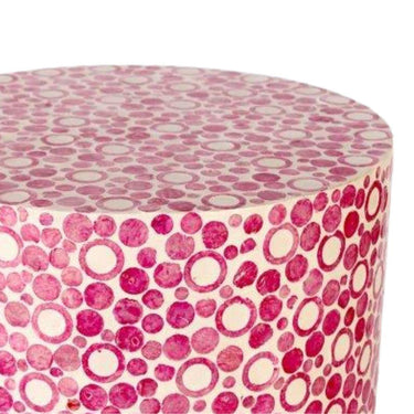 Round pink capiz shell accent stool close up