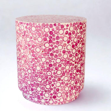 Decorative capiz side table in pink and white circles