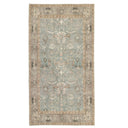 Cathy runner rug in silk-look polyester, showcasing its distressed Persian-inspired blue floral border pattern designed for entryways.
