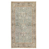 Cathy runner rug in silk-look polyester, showcasing its distressed Persian-inspired blue floral border pattern designed for entryways.