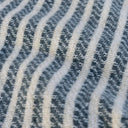 Close up texture of the woven blue stripe pattern on the Celine Lagoon throw.
